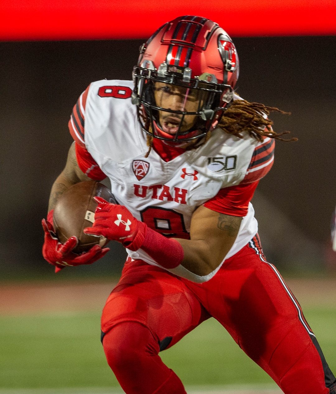 (Rick Egan  |  The Salt Lake Tribune)      Utah wide receiver Derrick Vickers (8) runs the ball for the Utes, in PAC-12 action between the Utah Utes and the Arizona Wildcats in Tucson, Saturday, Nov. 23, 2019.