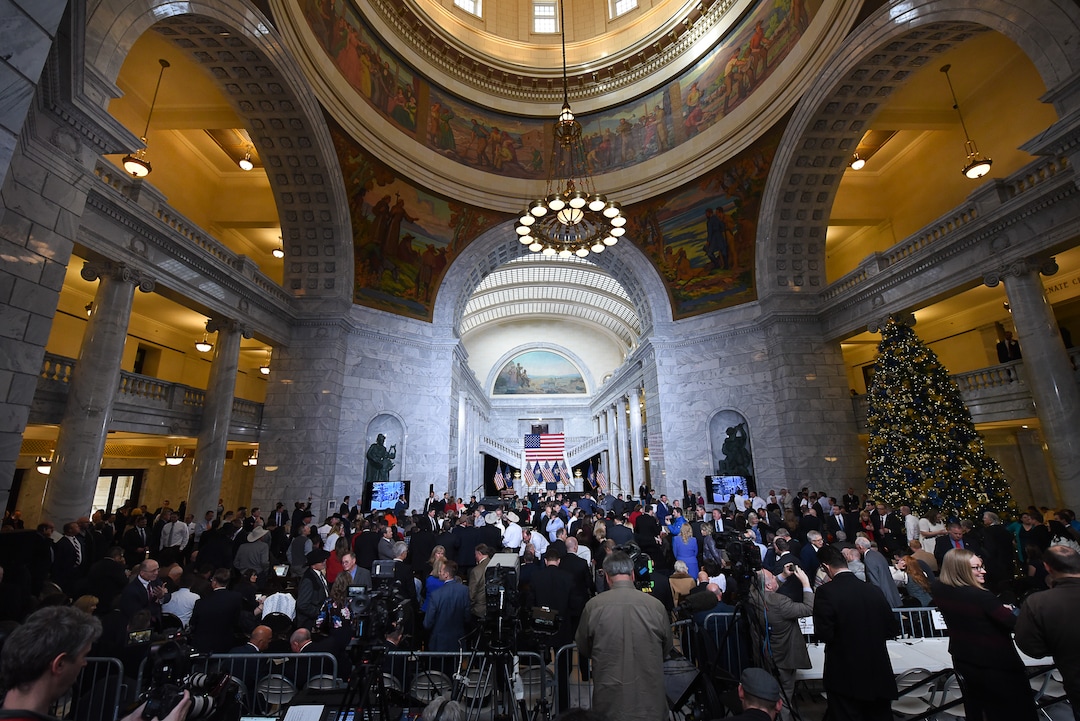 (Francisco Kjolseth  |  The Salt Lake Tribune)  Invited guests arrive at the Utah Capitol as U.S. President Donald Trump is scheduled to arrive on Monday, Dec. 4, 2017. President Trump will be joined by Sen. Orrin Hatch and Interior Secretary Ryan Zinke to sign a presidential proclamation to shrink Bears Ears and Grand Staircase-Escalante national monuments.