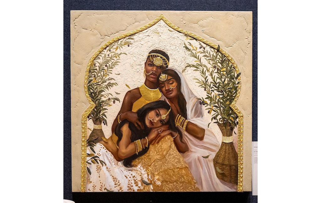 (Rick Egan | The Salt Lake Tribune) "My Sisters Keeper", by Tshikamba, in the Reflections on Mother in Heaven exhibit, which showcases the work of 130 female LDS artists, at Anthony's Fine Art and Antiques, on Tuesday, Oct. 5, 2021.