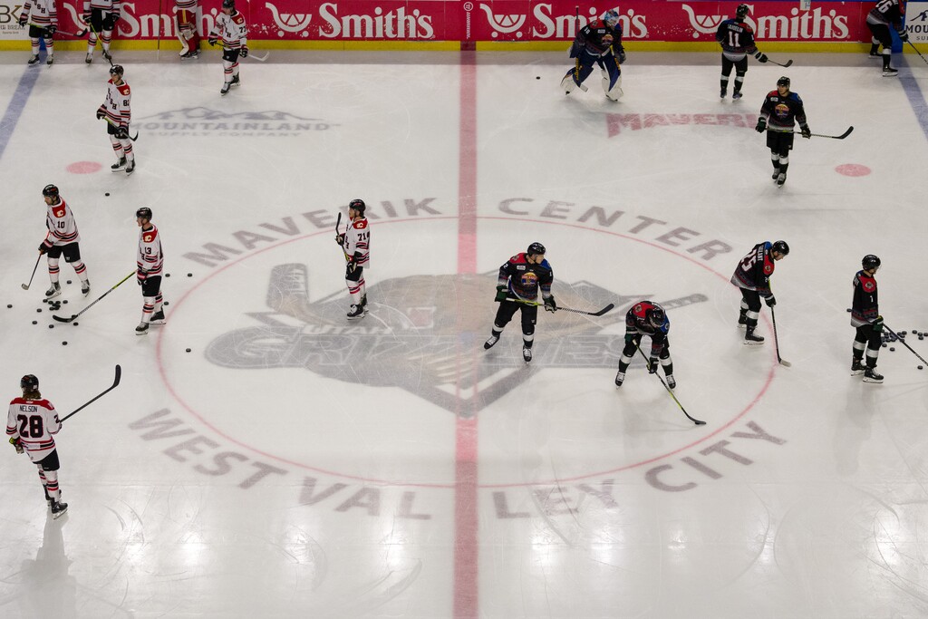 (Trent Nelson  |  The Salt Lake Tribune) The Utah Grizzlies host the Rapid City Rush, ECHL hockey at the Maverik Center in West Valley City on Saturday, Jan. 27, 2024.