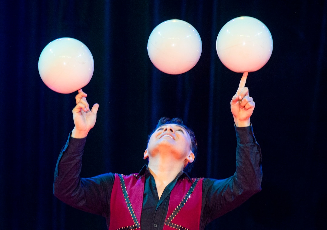 (Rick Egan  |  The Salt Lake Tribune)  Rinaldo, dances with Cathy Austin, from Juggler Noel Agular performs during the Big Top Circus Spectacular, at the Utah State Fair, Sunday, Sept. 8, 2019.