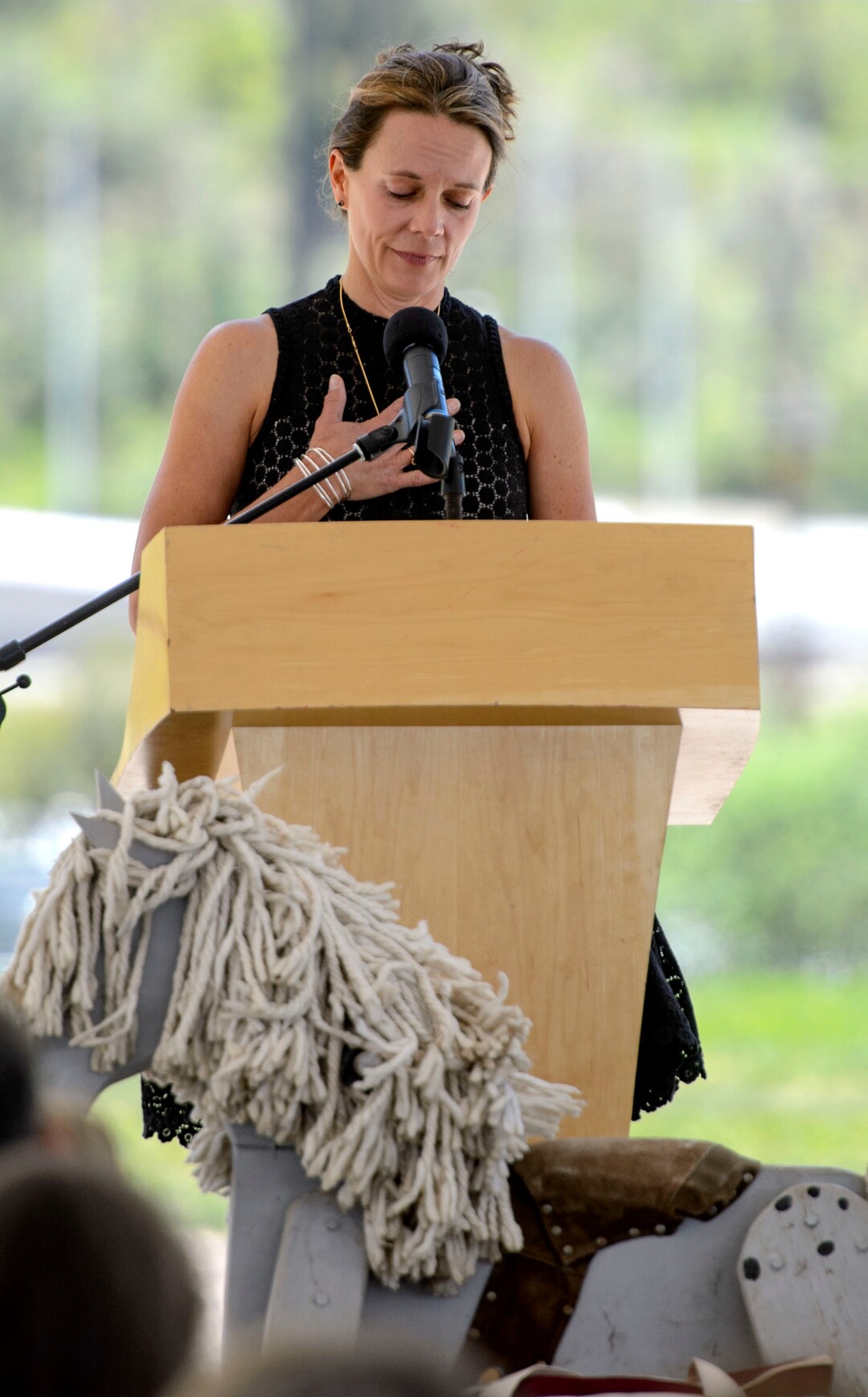 Steve Griffin  |  The Salt Lake TribuneStephanie Petersen pays tribute to her brother Steve Holcomb as Park City and the Holcomb family and friends hold a memorial to honor the late 37-year-old Park City gold medalist bobsledder who passed away suddenly in Lake Placid last month. The remembrance was held in the summer pavilion at Utah Olympic Park Park City Saturday June 10, 2017.