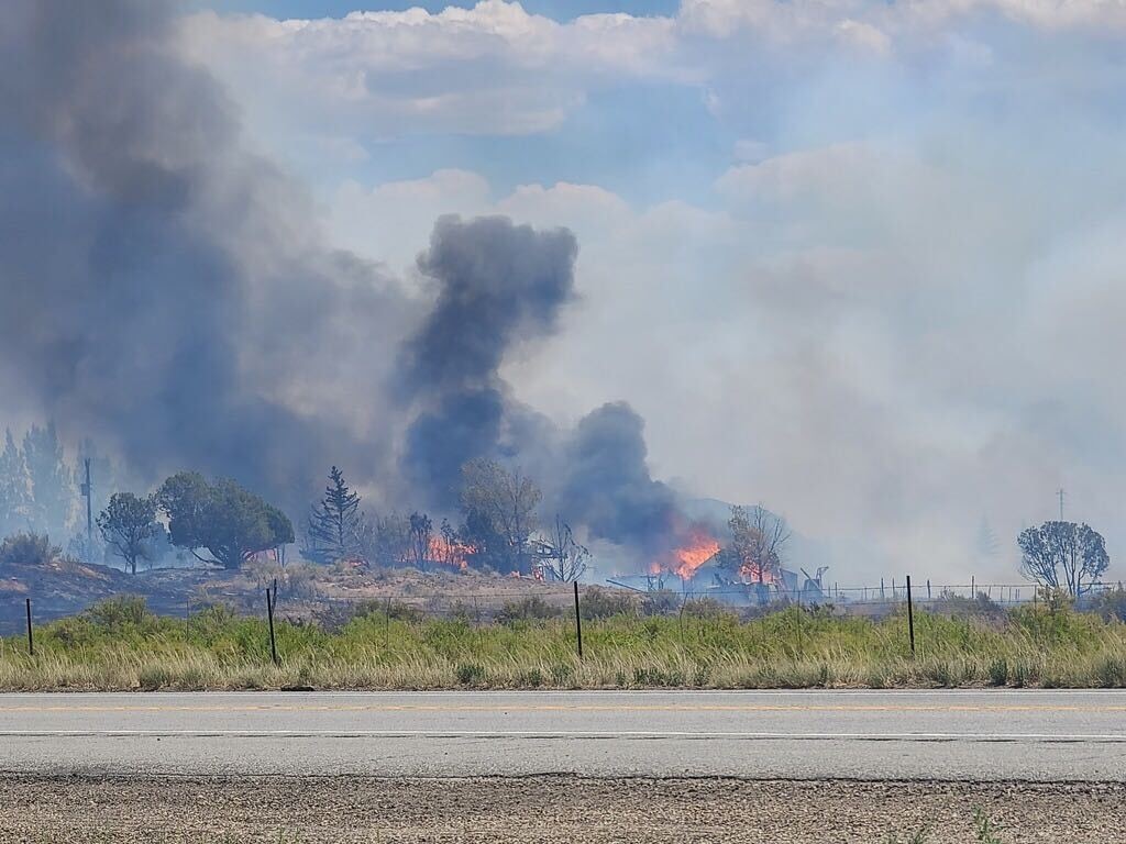 (Photo courtesy of Mindi Crowley) The 6400 Fire burns near Fruitland in Duchesne County on Sunday, Aug. 9, 2020.