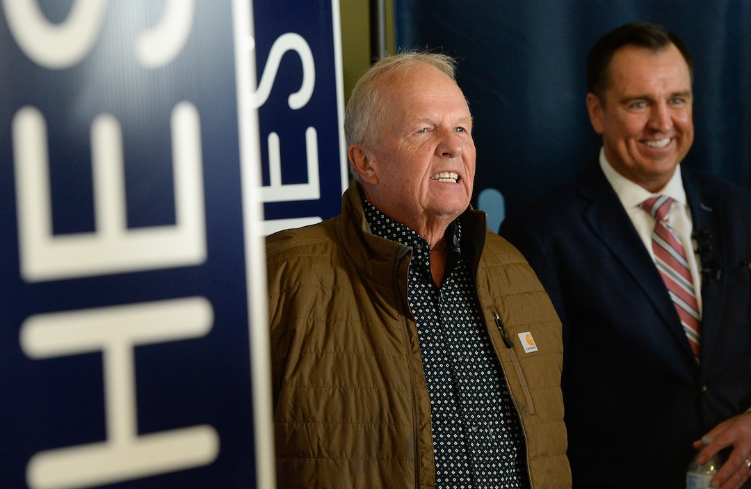 (Francisco Kjolseth  |  The Salt Lake Tribune) Former Utah Rep. Mike Noel shows his support for former House Speaker Greg Hughes for announcing his campaign for governor at Dee's Automotive in Murray on Wednesday, Jan. 8, 2020.