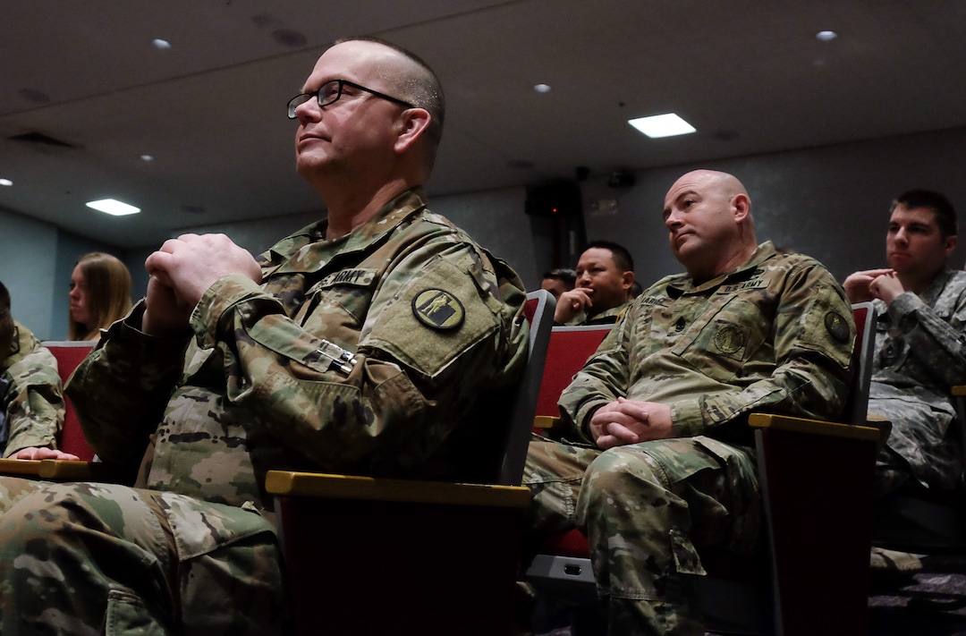 (Francisco Kjolseth  |  The Salt Lake Tribune)  Chaplain Maj. Gene Whitmore participates in a departure ceremony for soldiers from the 141st Military Intelligence Battalion on their way to Kuwait. For years chaplain Whitmore has protected servicewomen and -men's First Amendment rights to freely practice their religion, even when deployed far away from their own churches. 