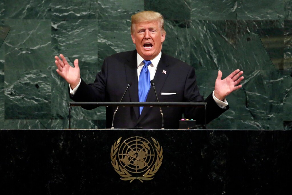 FILE - In this Sept. 19, 2017, file photo, President Donald Trump addresses the 72nd session of the United Nations General Assembly, at U.N. headquarters. President Trump accepting a reported offer to meet with North Korean leader Kim Jong Un is a stunning turn of events after a year that saw them engage in a heated verbal warfare that included crude insults and mutual threats of nuclear attacks. It remains to be seen whether a summit will take place or lead to a meaningful breakthrough in the nations’ relationship. (AP Photo/Richard Drew, File)