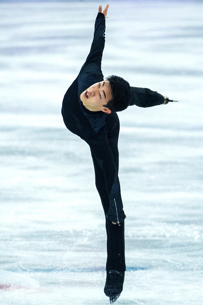 (Chris Detrick  |  The Salt Lake Tribune)  Salt Lake City's Nathan Chen competes in the Men's Single Skating Short Program for the Team Event at the Gangneung Ice Arena Friday, February 9, 2018.  Chen got fourth place with a score of 80.61.