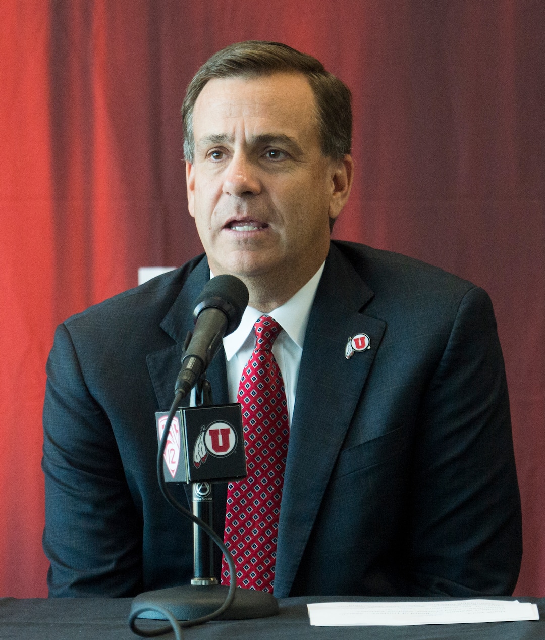 (Rick Egan  |  The Salt Lake Tribune)   University of Utah's new Athletic Direct, Mark Harlan, introduces himself during a news conference at the Rice-Eccles Stadium,  Monday, June 4, 2018.