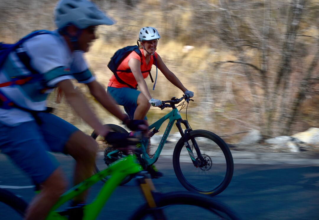 (Scott Sommerdorf   |  The Salt Lake Tribune)   Two bicyclists ride toward a mountain bike trail off City Creek Canyon, Wednesday, November 22, 2017. 
