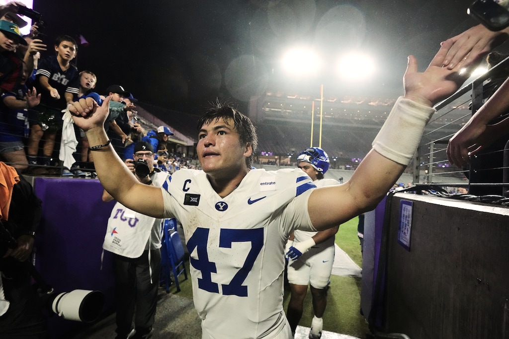 (LM Otero | AP Photo) BYU quarterback Bear Bachmeier (47) comes off the field after an NCAA college football game against TCU, Saturday, Oct. 3, 2026, in Fort Worth, Texas.