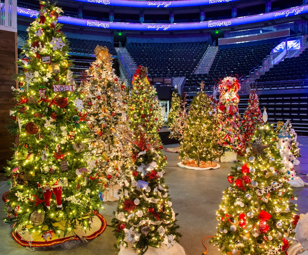(Rick Egan | The Salt Lake Tribune) Some of the 150 trees that are a part of Festival of Trees, the Utah holiday fund-raiser for Primary Children's Hospital. This year's event, previewed to the media on Monday, Nov. 23, 2020, happens in Vivint Smart Home Arena, but will only be seen by the public online.