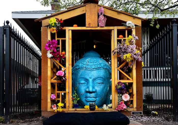(Scott Sommerdorf | The Salt Lake Tribune)
Buddha on 9th, the Sugar House landmark and Buddhist Shrine, reopened with a rededication ceremony and celebration, Sunday, April 8, 2018.