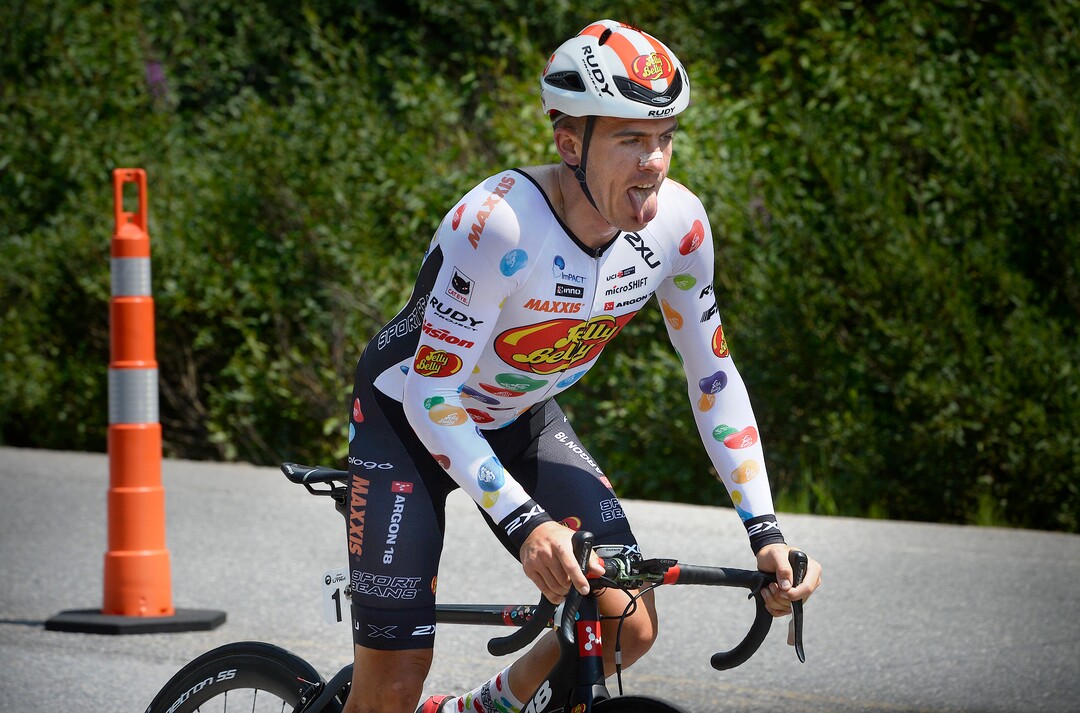 (Scott Sommerdorf   |  The Salt Lake Tribune)   Rider Serghei Tvetcov who finished second, sticks out his tongue as he nears the finish line for stage 3 at the Tour of Utah in Big Cottonwood Canyon, Wednesday, August 2, 2017.