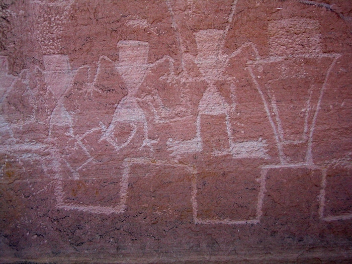 (photo courtesy Manny Mellor) Petroglyphs are seen near the Escalante River and Highway 89.