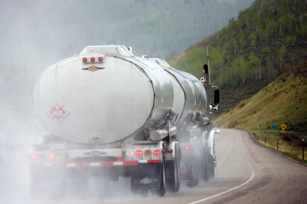 Kim Raff | The Salt Lake TribuneAn oil tanker uses US-40 to travel from the oil fields in the Uintah Basin to the refineries in North Salt Lake near Daniel's Summit in Utah on May 18, 2012.  More tankers are expected to be using US-40 in coming years, increasing wear & tear and creating some safety concerns.