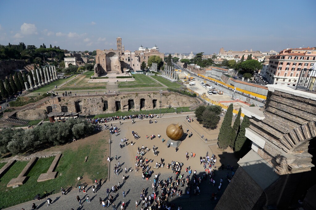 (Andrew Medichini | AP) A view of the ancient Roman Forum as seen from the topmost level of the ancient Colosseum, on the occasion of a media tour presenting the re-opening after forty years of the fourth and fifth level of the Italy's most famous site, in Rome, Tuesday, Oct. 3, 2017. Officials on Tuesday showed off the newly restored fourth and fifth levels of the Colosseum, which are opening to the public starting Nov. 1. Included in the tour is a connecting hallway that has never before been open to tourists.