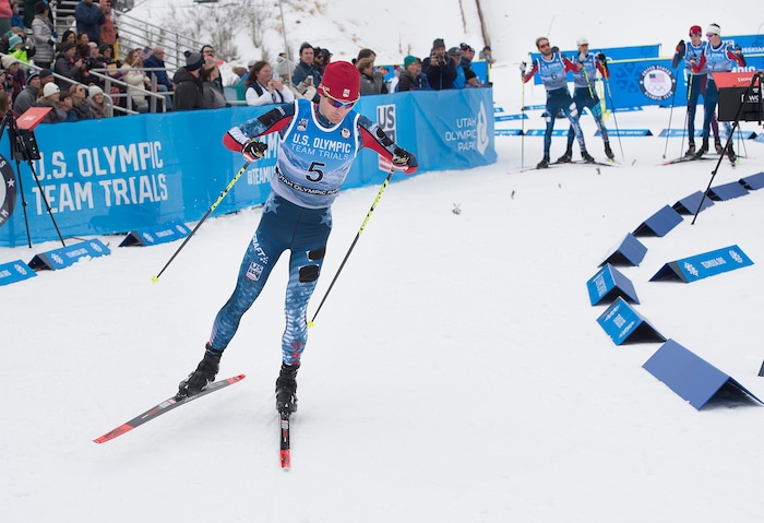 (Scott Sommerdorf   |  The Salt Lake Tribune)   
Bryan Fletcher starts out the race with a 1:24 defecit on the leader. He made it up and won the Nordic Combined Olympic Trials in Park City, Saturday, December 30, 2017.