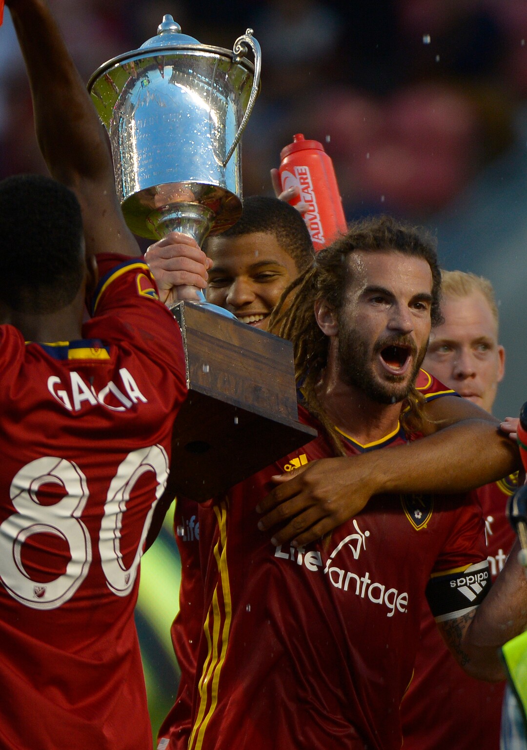 Leah Hogsten  |  The Salt Lake TribuneOn the night Real Salt Lake won the Rocky Mountain Cup,in the 88th minute, Real Salt Lake midfielder Kyle Beckerman became the all time minutes played leader in MLS history. Real Salt Lake defeated the Colorado Rapids 2-1 during their Rocky Mountain Championship Cup game at Rio Tinto Stadium Friday, August 26, 2016. 