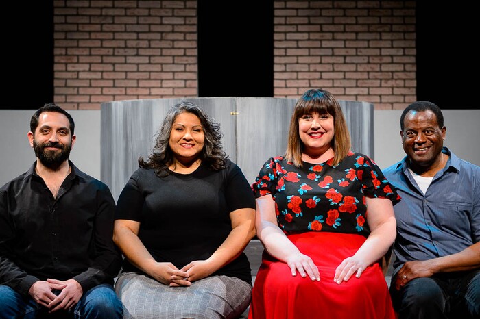 (Trent Nelson | The Salt Lake Tribune)  
Bijan Hosseini, Iris Salazar, Olivia Custodio, and Darryl Stamp, the four Utah playwrights of color that make up Plan-B Theatre's "Of Color," photographed in Salt Lake City on Tuesday March 19, 2019.