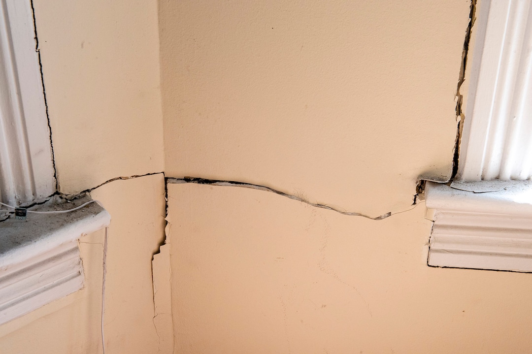 (Rick Egan  |  The Salt Lake Tribune)   Cracks in the Munn's Salt Lake City home, caused by the earthquake, Monday April 13, 2020