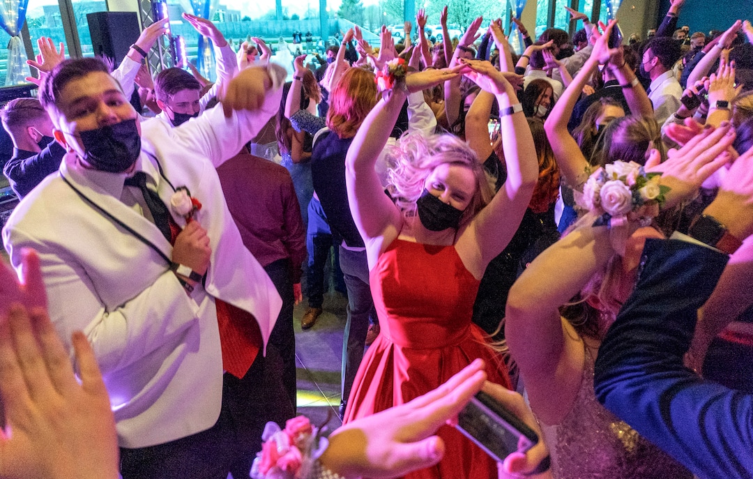 (Rick Egan | The Salt Lake Tribune) Cyprus students dance at the Cyprus High school Prom, at the Viridian Event Center, on Saturday, April 24, 2021.