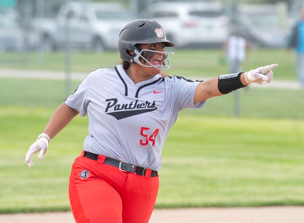 (Rick Egan  |  The Salt Lake Tribune)     West high short stop Huntyr Ava celebrates as she rounds second base after hitting a home run in the first to two games against the Bountiful Braves,in the 5A state championship game in Taylorsville, Thursday May 30, 2019