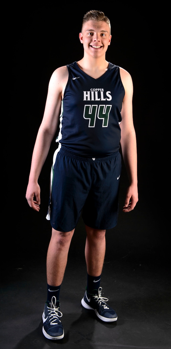 (Steve Griffin  |  The Salt Lake Tribune)  Prep basketball Trevon Allfrey, Copper Hills, in the Salt Lake Tribune studio in Salt Lake City Tuesday April 10, 2018.