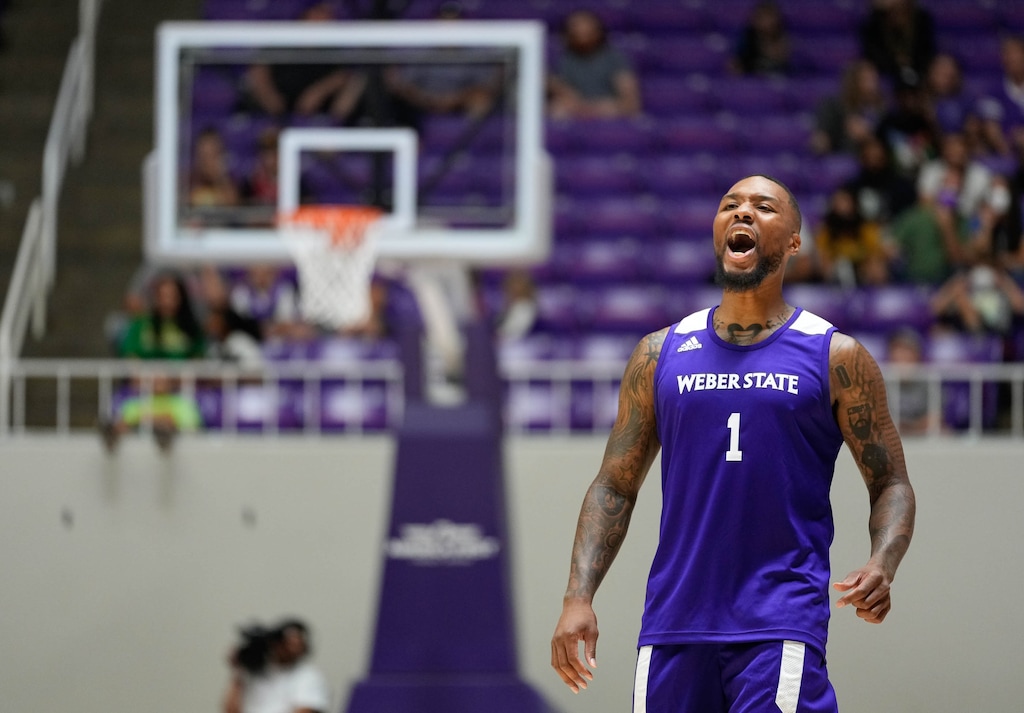 (Francisco Kjolseth | The Salt Lake Tribune) Portland Trail Blazers point guard Damian Lillard hosts an alumni game at Weber State, his alma mater on Friday, Aug. 20, 2021.