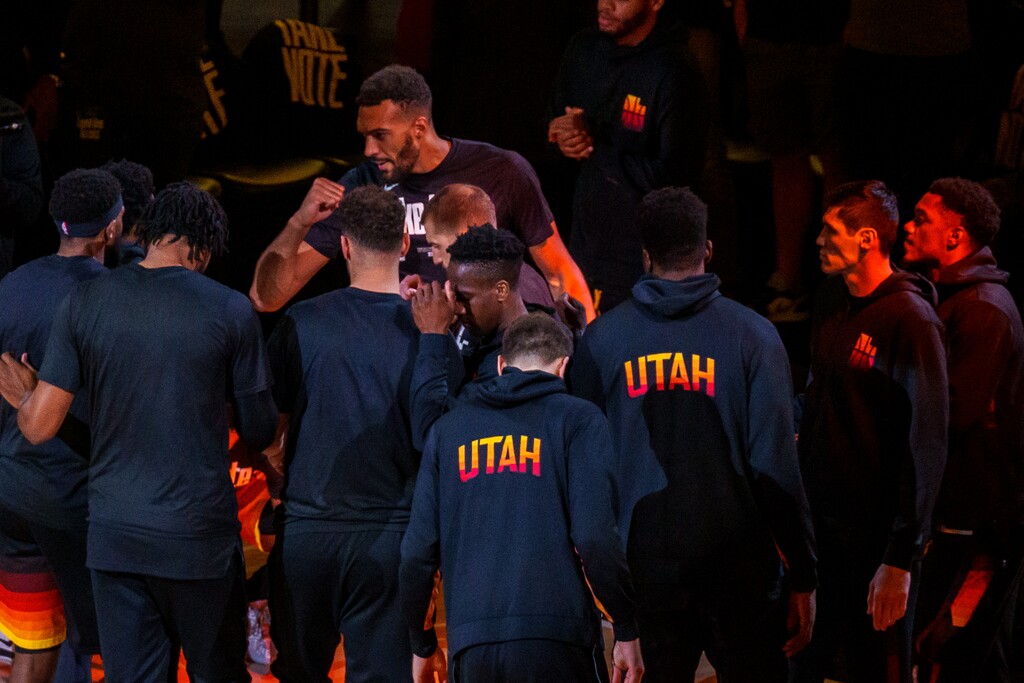 (Trent Nelson  |  The Salt Lake Tribune) Utah Jazz center Rudy Gobert (27) as the Utah Jazz host the Los Angeles Clippers in a Game 5 matchup, NBA basketball in Salt Lake City on Wednesday, June 16, 2021.
