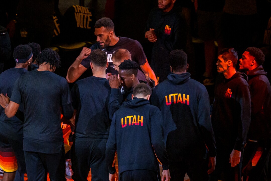 (Trent Nelson  |  The Salt Lake Tribune) Utah Jazz center Rudy Gobert (27) as the Utah Jazz host the Los Angeles Clippers in a Game 5 matchup, NBA basketball in Salt Lake City on Wednesday, June 16, 2021.
