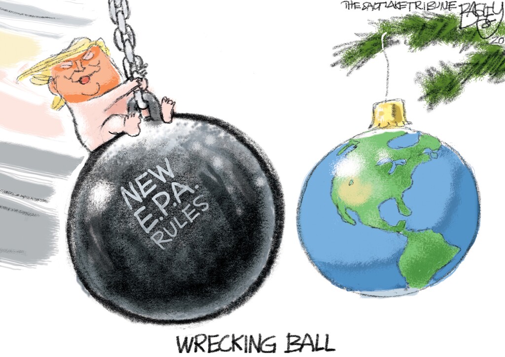 (Pat Bagley | The Salt Lake Tribune) This cartoon, titled "Wrecking Ball," appears in The Salt Lake Tribune on Friday, Jan. 10, 2020.
