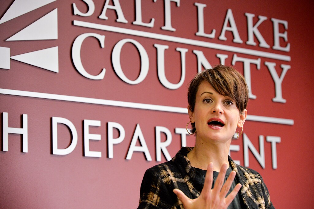 (Chris Samuels | The Salt Lake Tribune) Dr. Angela Dunn, executive director of the Salt Lake County Health Department, briefs the public on May 23, 2022. The health department on Thursday announced the first confirmed case of measles in Salt Lake County since 2017.