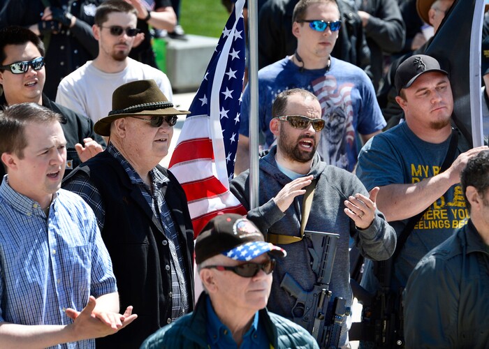(Scott Sommerdorf | The Salt Lake Tribune)
A group calling themselves Citizens and Students For Liberty (SFL) gathered at the Utah State Capitol on Saturday to show their support for the Second Amendment, Saturday, April 14, 2018.