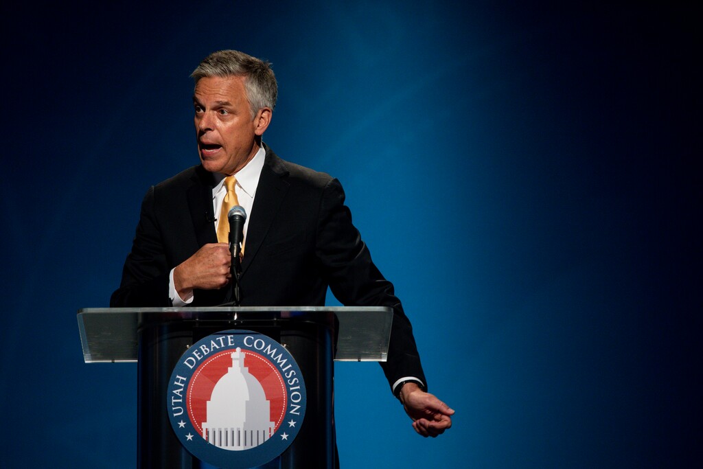 (Ivy Ceballo | Deseret News via pool)  Former Utah Gov. Jon Huntsman Jr. speaks during the Utah Gubernatorial Republican Primary Debate in Salt Lake City on Monday, June 1, 2020.