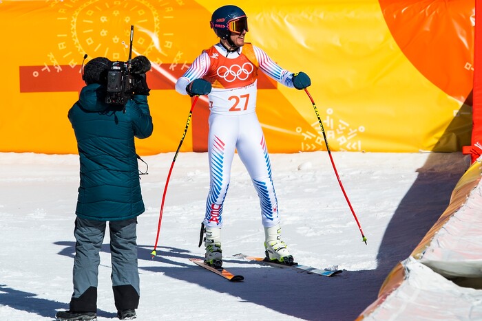 (Chris Detrick  |  The Salt Lake Tribune)  USA's Ted Ligety competes in the Men's Alpine Combined at Jeongseon Alpine Centre during the Pyeongchang 2018 Winter Olympics Tuesday, February 13, 2018.  Ligety finished the downhill section in 26th place with a time of 1:21.36.