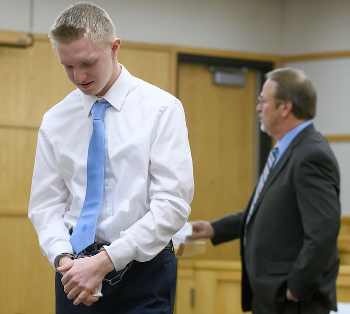 (Eli Lucero  |  Pool Photo)  Jayzon Decker walks back to his seat after speaking during his sentencing hearing for attempted aggravated murder and obstructing justice, Wednesday, Feb. 7, 2018, in Logan, Utah. Decker received a sentence of 15 years to life for planning and being present at the shooting of Deserae Turner in February 2017, and leaving her for dead in a dry irrigation canal in Smithfield, Utah.