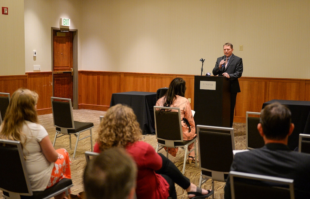 (Chris Samuels | The Salt Lake Tribune) Jon Anderson, provost at Southern Utah University, speaks at a press conference announcing a new scholarship at Southern Utah University for survivors of trafficking, Tuesday, Aug. 3, 2021.