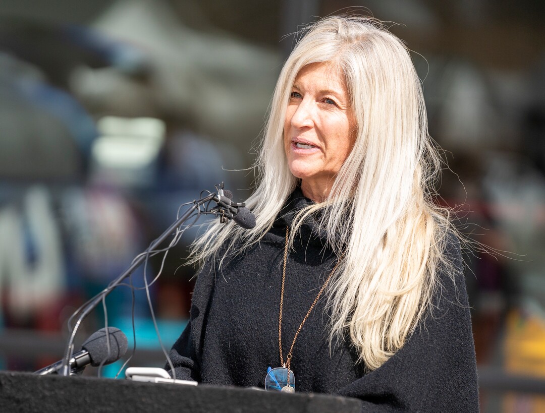 (Rick Egan | The Salt Lake Tribune) Missy Greis, Publik Coffee, speaks at a news conference along with Salt Lake City Mayor Erin Mendenhall, encouraging citizens to keep wearing masks, after the state mask mandate ends, Friday, March 19, 2021.