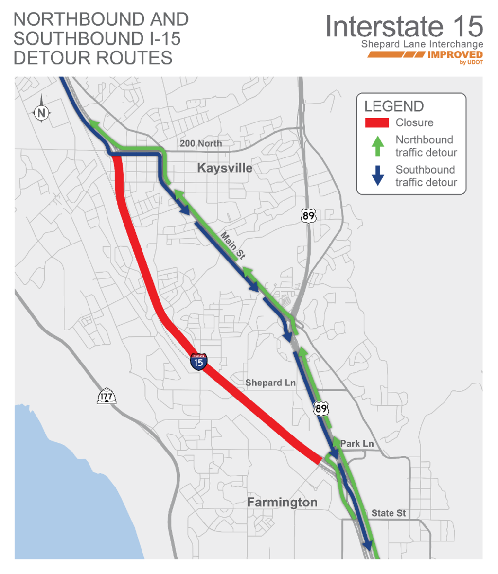 Four miles of Interstate 15 will close overnight for 5 days this week