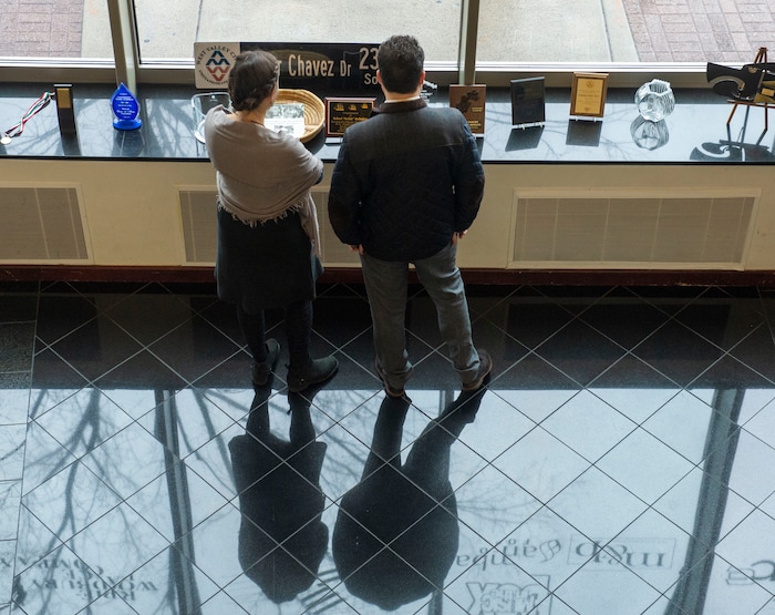 (Rick Egan  |  The Salt Lake Tribune)      Friends and loved ones gather at the Rose Wagner Theatre for a memorial service for Robert "Archie" Archuleta. Saturday, March 2, 2019.


