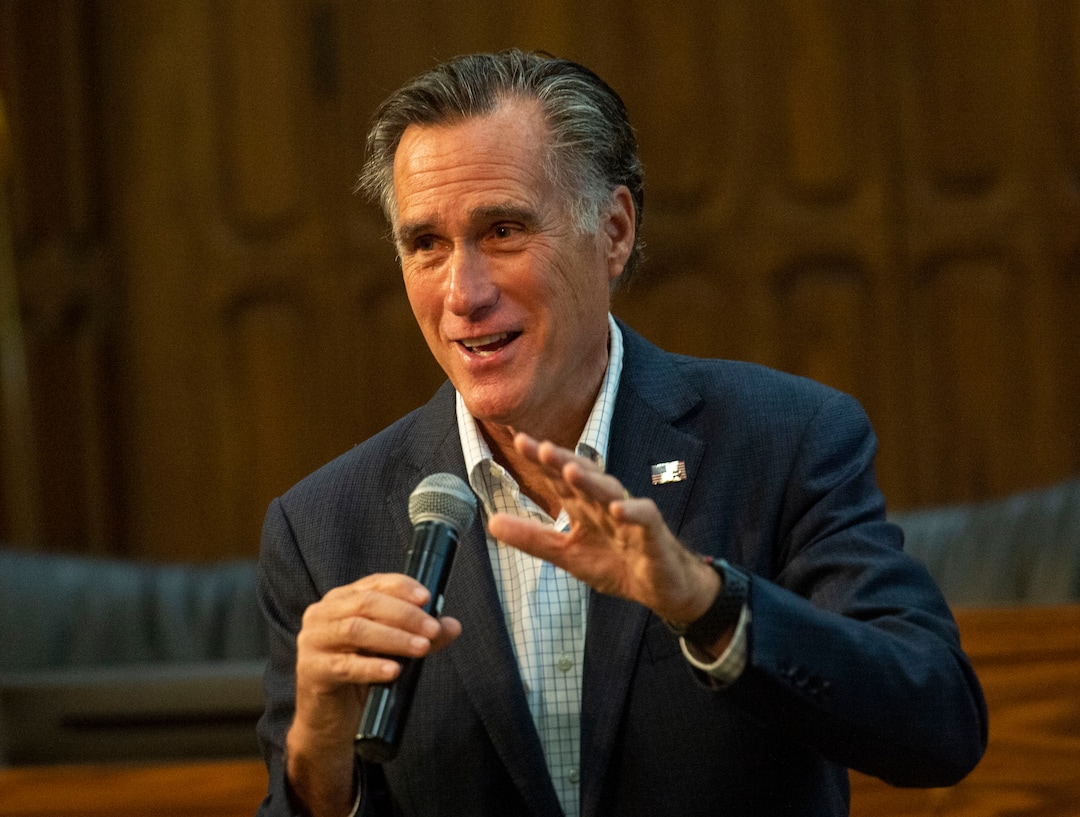 (Rick Egan  |  The Salt Lake Tribune)       Mitt Romney answers questions at a town hall meeting in the Provo City Hall Council Chambers, Friday, June 21, 2019.