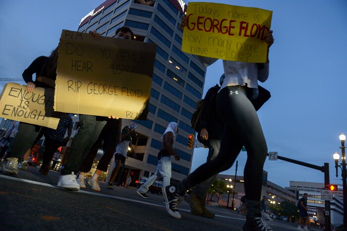 (Leah Hogsten  |  The Salt Lake Tribune)  Protest against police brutality in Salt Lake City on Monday, June 1, 2020.