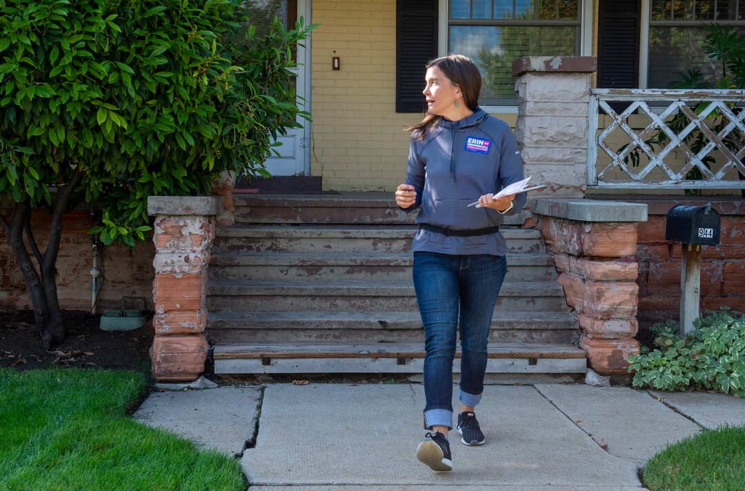 (Rick Egan  |  The Salt Lake Tribune)      Salt Lake City Mayor candidate goes door-to-door talking to constituents in a Sugarhouse neighborhood, Saturday, Sept. 21, 2019.