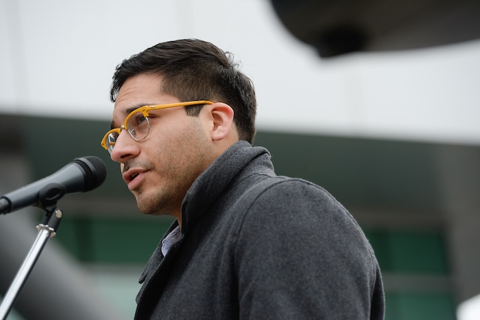 (Francisco Kjolseth  |  The Salt Lake Tribune)  Pedro Rico, a student at Salt Lake Community College expresses his concern over the House tax plan that repeals the student loan interest deduction. A group of Utahns gathered to rally at the Wallace Bennett Federal Building in Salt Lake to tell personal stories of how they might be impacted by the tax reform plans currently on the table in Congress.