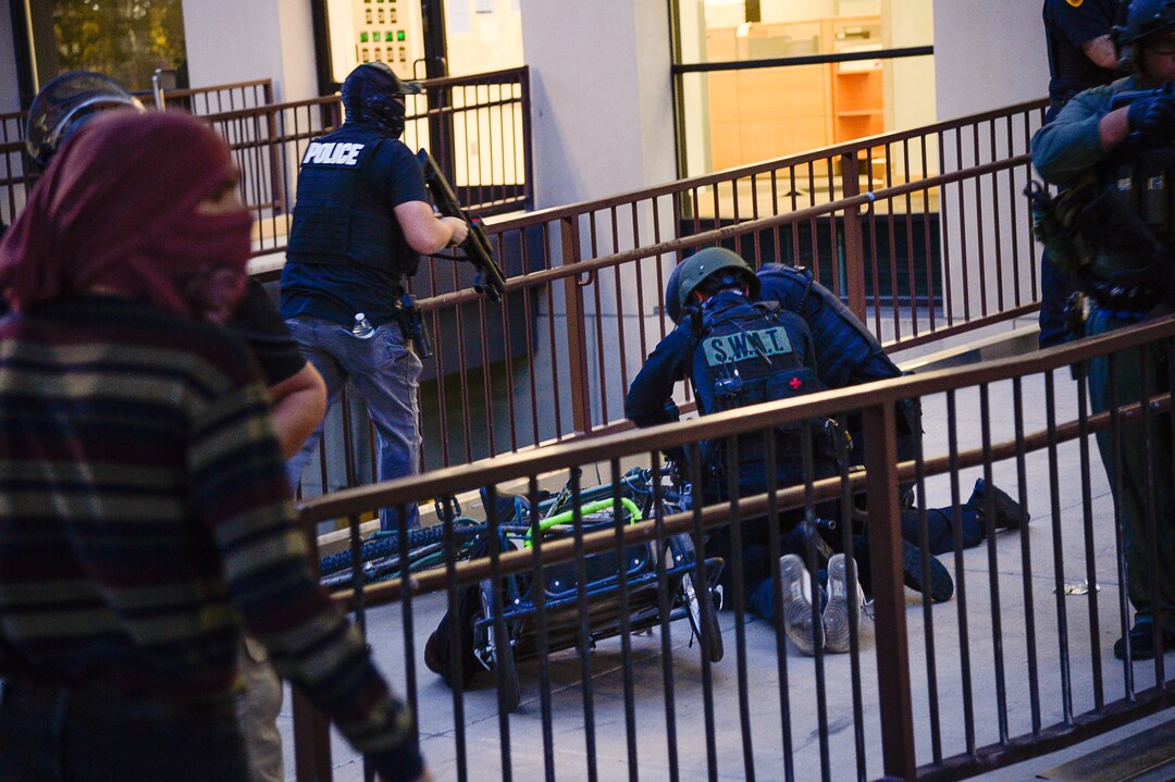 (Francisco Kjolseth  |  The Salt Lake Tribune) Police arrest Jarod Hartlerode after yelling "drop the pipe," multiple times. It is unclear what type of pipe they were referring to. While lying on his stomach an officer shot him in the back with a bean bag as hundreds of protesters took to the streets of Salt Lake City engaging with the police on Saturday, May 30, 2020. The protest was in response to the death of George Floyd in Minneapolis.