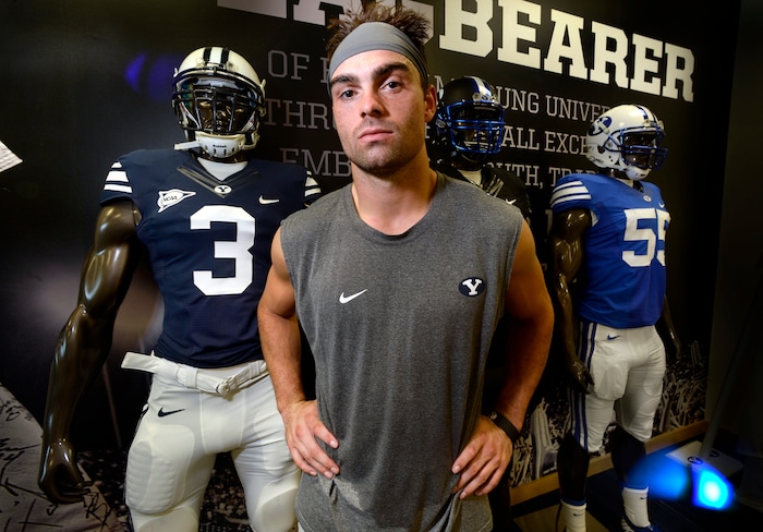 (Scott Sommerdorf   |  The Salt Lake Tribune)   Former Wisconsin QB Austin Kafentzis, poses for a portrait after BYU football practice, Wednesday, September 13, 2017.