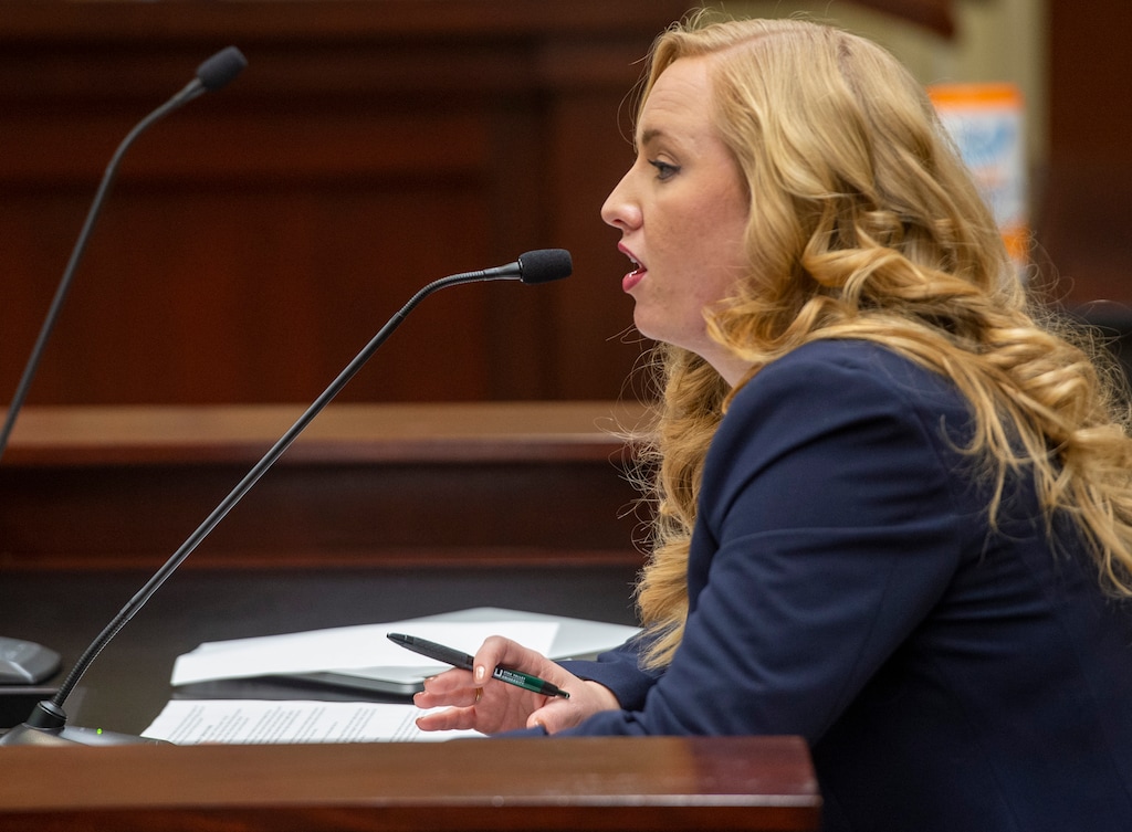 (Rick Egan | The Salt Lake Tribune) Rep. Candice Pierucci announced on Friday, Feb. 19, 2021, that she is dropping her bill, HB21, that would have amended the state statute on stalking.