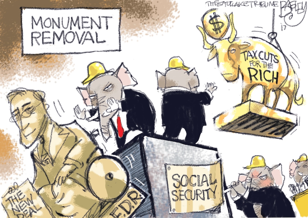 (Pat Bagley | The Salt Lake Tribune) This Pat Bagley cartoon, titled "Monument Removal," appears in The Salt Lake Tribune on Friday, Oct. 20, 2017.