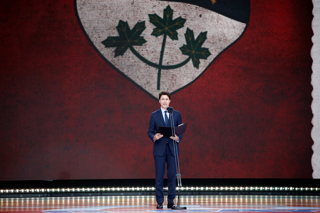 (Alex Brandon | AP) Canadian Prime Minister Justin Trudeau speaks as he takes part in the D-Day 75th Anniversary British International Commemorative Event at Southsea Common in Portsmouth, England, on Wednesday, June 5, 2019.