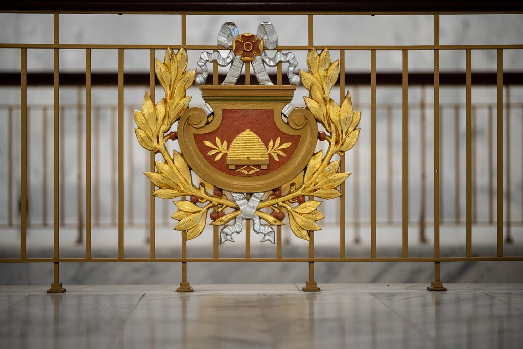 (Trent Nelson  |  The Salt Lake Tribune) An emblem at the Utah Capitol in Salt Lake City on Thursday, March 26, 2026.